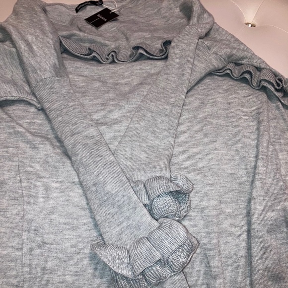 NRW Solutions Gray Ruffle Trim Scoop Neck Knit Sweater Dress Size XL - Picture 5 of 8